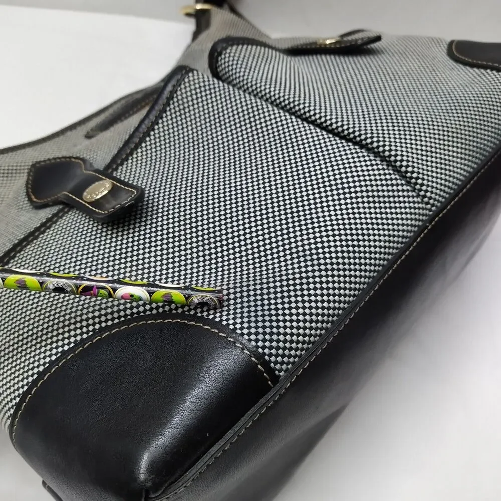 Dooney & Bourke Gray Canvas Leather Trim Front Pockets Zipper Hobo Shoulder Bag - Picture 8 of 16